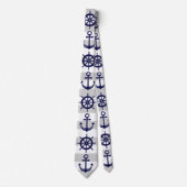 Navy Blue Anchor and Boat Wheel Nautical Krawatte (Vorderseite)