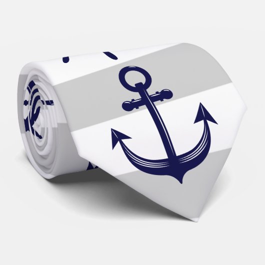 Navy Blue Anchor and Boat Wheel Nautical Krawatte (Gerollt)