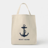Navy Blue Anchor Boat Name Custom Tragetasche (Rückseite)