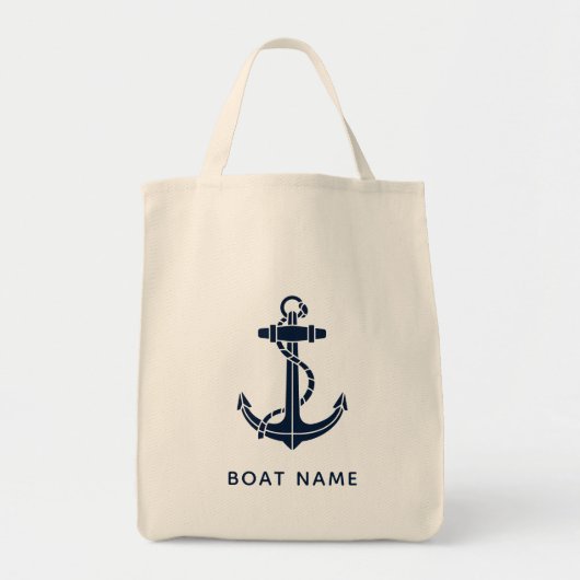 Navy Blue Anchor Boat Name Custom Tragetasche (Vorne)