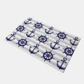 Navy Blue Anchor Boat Wheel grau gestreift nautisc Fußmatte (Schrägansicht)
