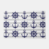 Navy Blue Anchor Boat Wheel grau gestreift nautisc Fußmatte (Vorderseite)