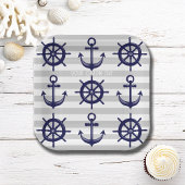 Navy Blue Anchor Boat Wheel grau gestreift nautisc Pappteller