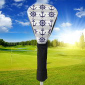 Navy Blue Anchor Boat Wheel White Striped Nautical Golf Headcover
