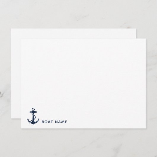 Navy Blue Anchor Bootsname Nautic Custom Dankeskarte (Vorne/Hinten)