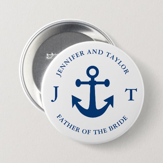 Navy Blue Anchor Custom father of the Bride But Button (Vorne & Hinten)