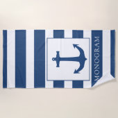 Navy Blue Anchor Custom Monogram Strandtuch (Vorderseite)