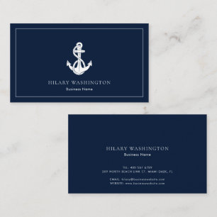 Navy Blue Anchor Elegant Nautical Simple Visitenkarte