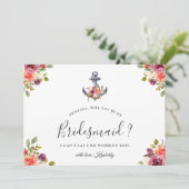 Navy Blue Anchor Floral werden Sie meine Bridesmäd Einladung (Stehend Vorderseite)