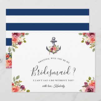 Navy Blue Anchor Floral werden Sie meine Bridesmäd Einladung
