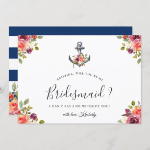 Navy Blue Anchor Floral werden Sie meine Bridesmäd Einladung