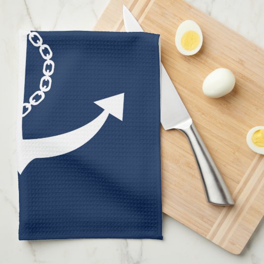 Navy Blue Anchor Handtuch (Viertel Falte)