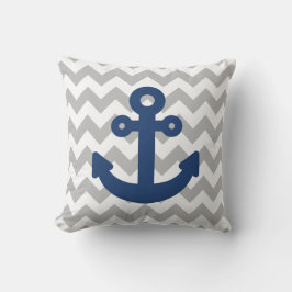 Navy Blue Anchor Light Gray Kissen