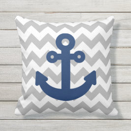 Navy Blue Anchor Light Gray Kissen