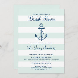 Navy Blue Anchor & Mint Stripes Brautparty Einladung