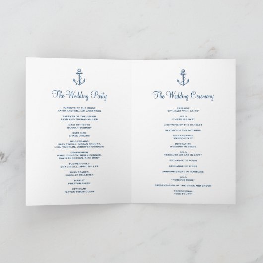 Navy Blue Anchor & Mint Stripes Nautical Wedding Programm (Innenseite)