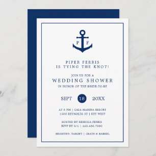 Navy Blue Anchor Monogram Nautical Polterabend Einladung