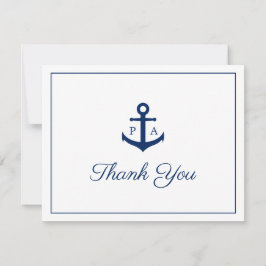 Navy Blue Anchor Monogram Nautical Wedding Dankeskarte