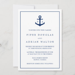 Navy Blue Anchor Monogram Nautical Wedding Einladung