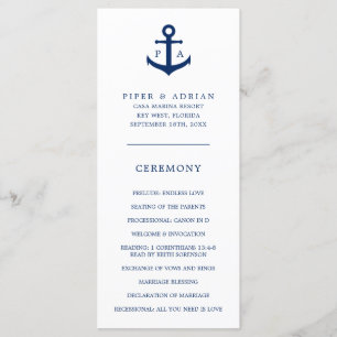 Navy Blue Anchor Monogram Nautical Wedding Programm