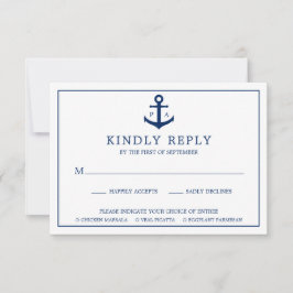 Navy Blue Anchor Monogram Nautical Wedding RSVP Karte