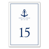 Navy Blue Anchor Monogram Nautical Wedding Tischnummer (Rückseite)