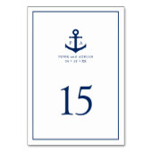 Navy Blue Anchor Monogram Nautical Wedding Tischnummer (Vorderseite)
