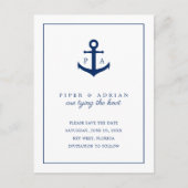 Navy Blue Anchor Monogram Save the Date Ankündigungspostkarte (Vorderseite)