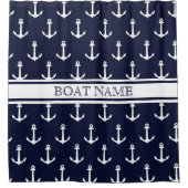 Navy Blue Anchor Muster Nautical Boat Name Duschvorhang (Vorderseite)