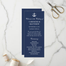 Navy Blue Anchor Nautic Elegante Moderne Hochzeit Programm