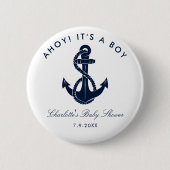 Navy Blue Anchor Nautical Baby Shooter Custom Button (Vorderseite)