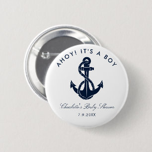 Navy Blue Anchor Nautical Baby Shooter Custom Button