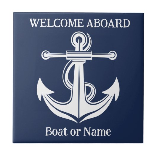 Navy Blue Anchor Nautical Beach Vintag Fliese (Vorderseite)