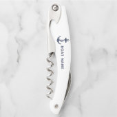 Navy Blue Anchor Nautical Boat Name Custom Kellnermesser (Vorderseite)