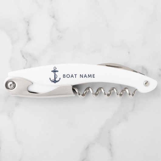 Navy Blue Anchor Nautical Boat Name Custom Kellnermesser (Vorderseite)