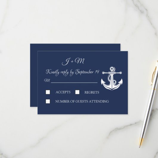 Navy Blue Anchor Nautical Elegante Summer UAWG RSVP Karte (Vorderseite/Rückseite Beispiel)