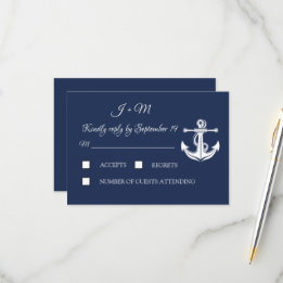 Navy Blue Anchor Nautical Elegante Summer UAWG RSVP Karte