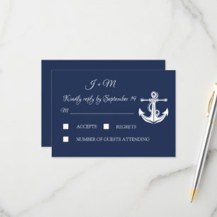 Navy Blue Anchor Nautical Elegante Summer UAWG RSVP Karte