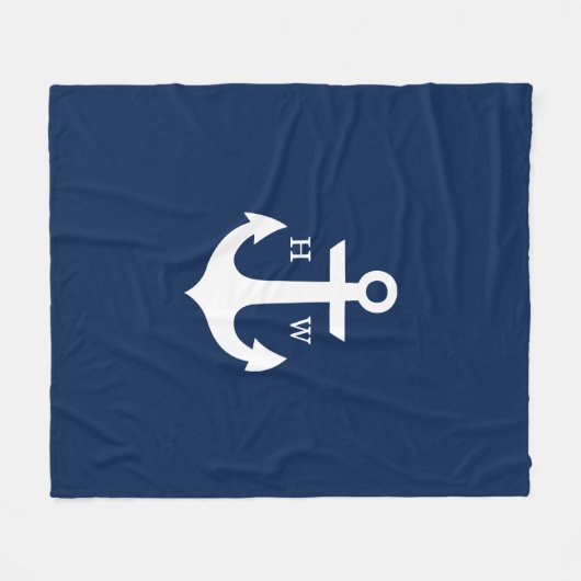 Navy Blue Anchor Nautical Monogram Fleecedecke (Vorderseite (Horizontal))