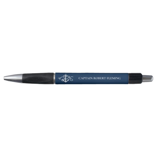 Navy Blue Anchor Nautical Personalisiert Kugelschreiber (Vorderseite)