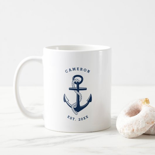 Navy Blue Anchor Nautical persontical Mug Kaffeetasse (Mit Donut)