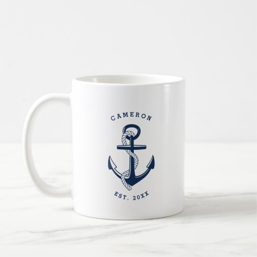Navy Blue Anchor Nautical persontical Mug Kaffeetasse (Links)