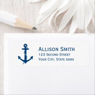 Navy Blue Anchor Nautical Rücksendeadressen-Aufkle