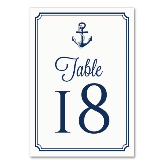 Navy Blue Anchor Nautical Tischnummern Card (Vorderseite)