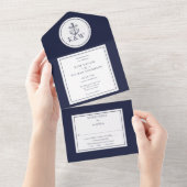Navy Blue Anchor Nautical Wedding All In One Einladung (Abreißen)