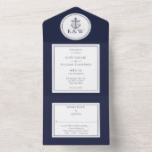 Navy Blue Anchor Nautical Wedding All In One Einladung (Innen Boden)