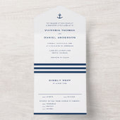 Navy Blue Anchor Nautical Wedding All In One Einladung (Innen Boden)