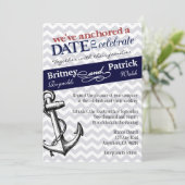 Navy Blue Anchor Nautical Wedding Einladungen (Stehend Vorderseite)
