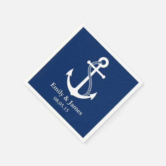 Navy Blue Anchor Nautical Wedding Serviette (Ecke)
