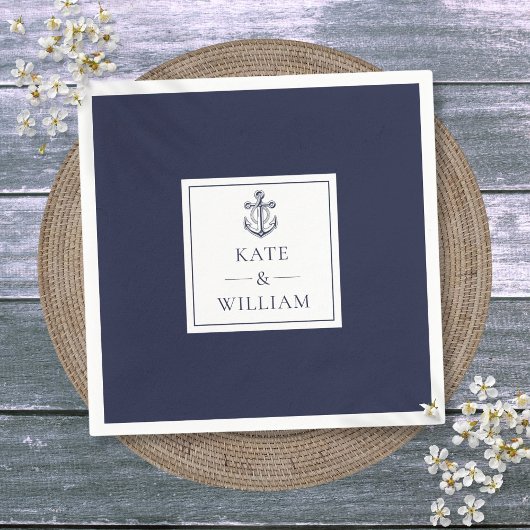 Navy Blue Anchor Nautical Wedding Serviette